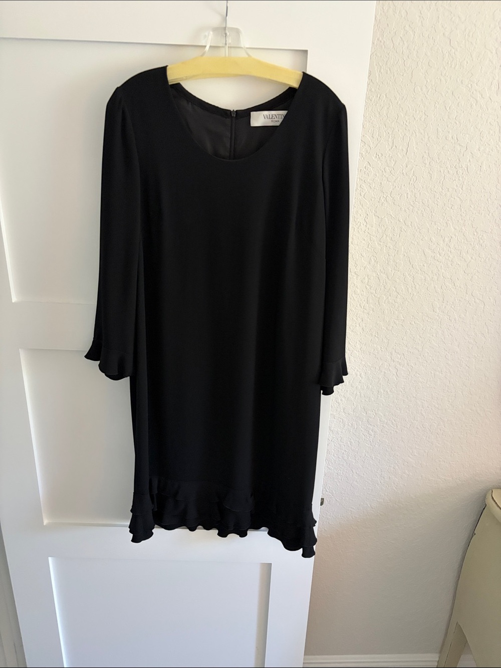 Valentino Black Long-Sleeve Ruffle Shift Dress